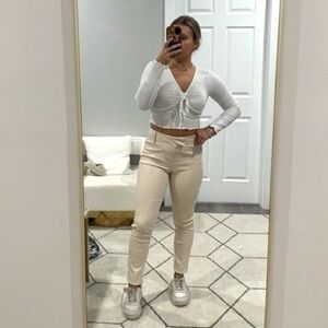 Max & Moi Trouser Pants Leather Skinny Moto in Cream